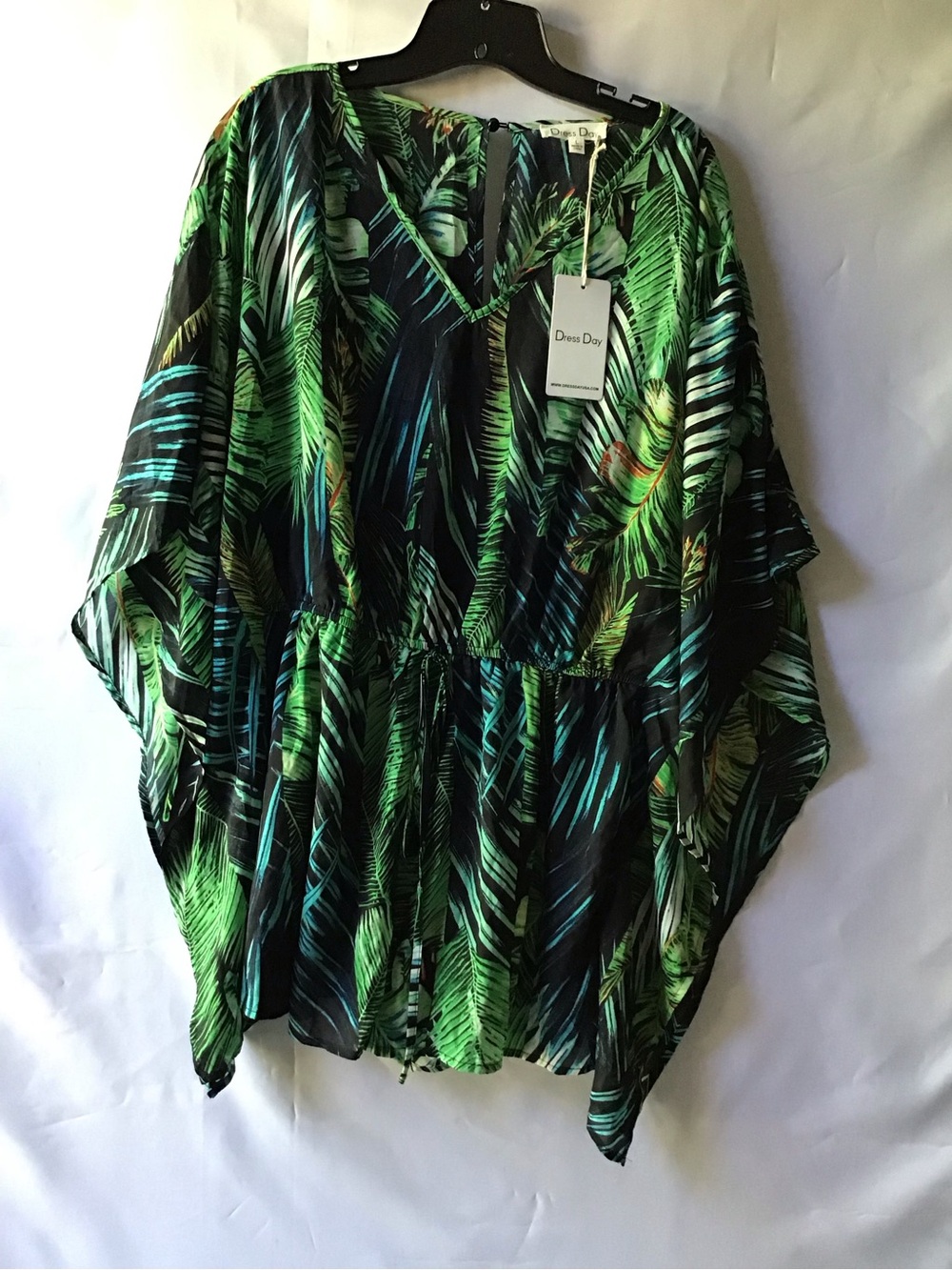 245 Dress Day Women's Green Tropical Print Kaftan Romper